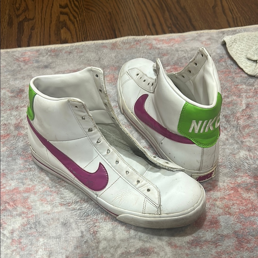 Retro Nike White and Purple High-Top Sneakers